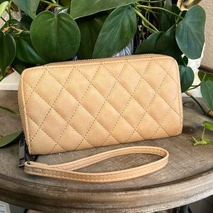Tan wristlet wallet